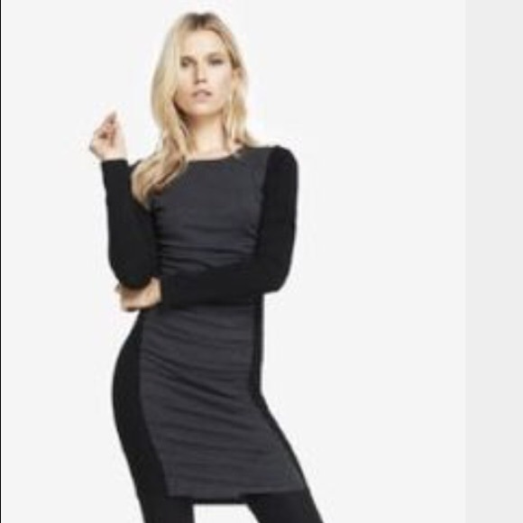 EXPRESS Long Sleeve Black & Gray Bodycon Dress - Picture 7 of 7